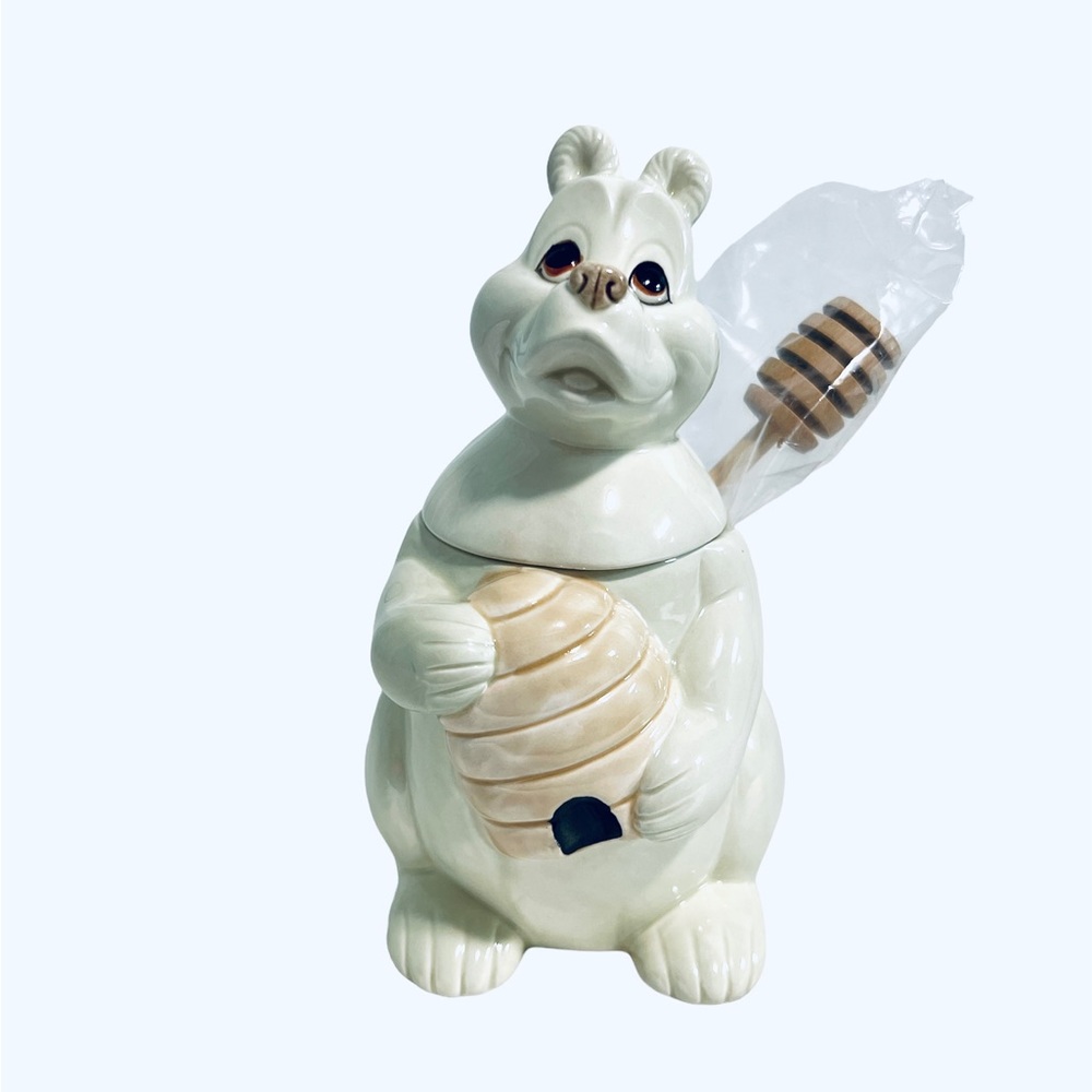 Vintage 1980s QUON QUON JAPAN Honey Bear Honey Pot New with Honey Dipper